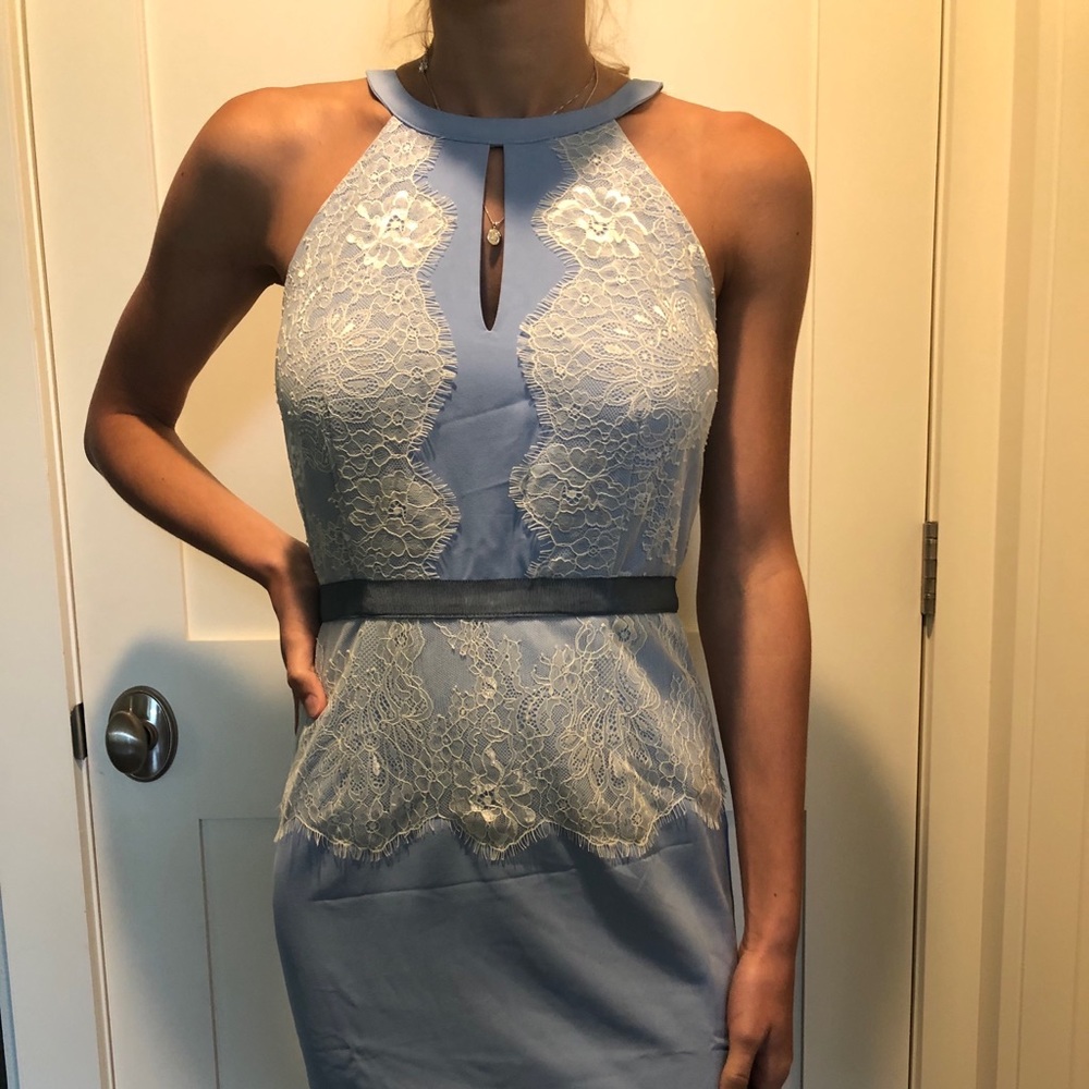 Beautiful blue with cream lace dress
